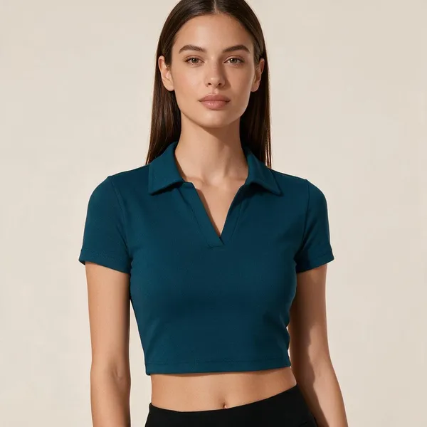 Teal_Knitted_Cropped_Polo_Top_For_Women_-_Pack_of_2