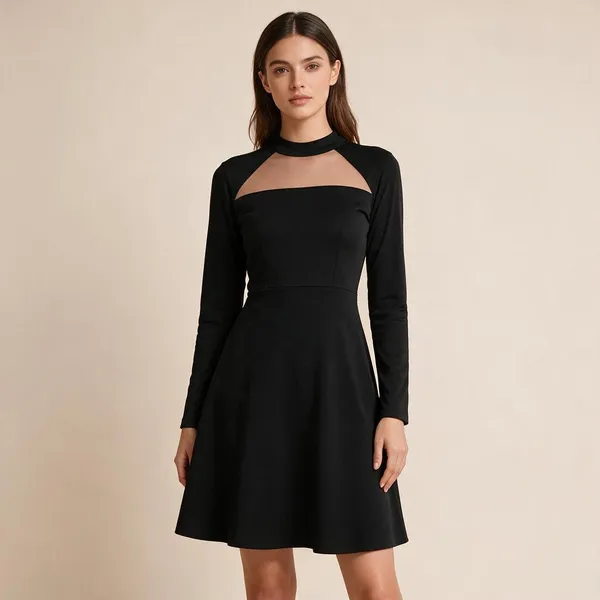 Black_Knitted_High_Neck_Fit_And_Flare_Dress_For_Women