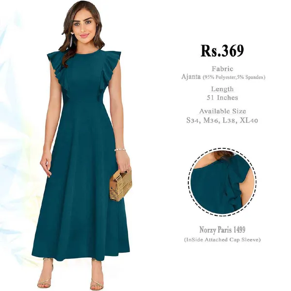 Teal_Polyester_Fit_And_Flare_Dress_For_Women