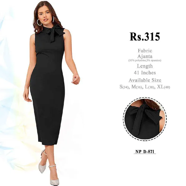 Black_Polyester_Bodycon_Midi_Dress_For_Women