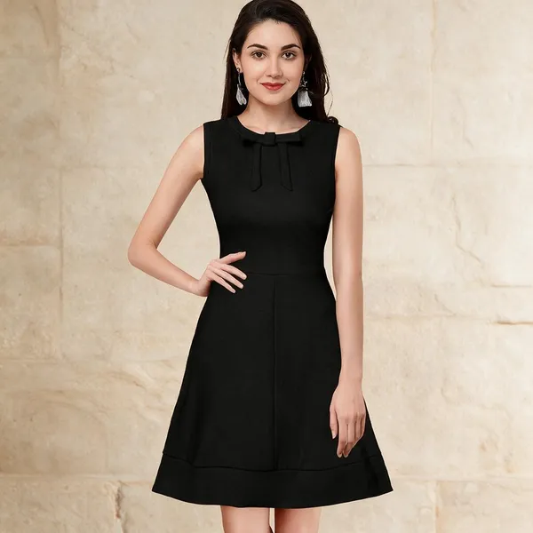 Black_Knit_Sleeveless_Fit_And_Flare_Dress_For_Women