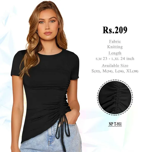 Black_Knitted_Ruched_Fit_Top_for_Women