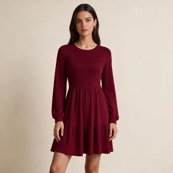 Maroon_Polyester_Flared_Dress_For_Women