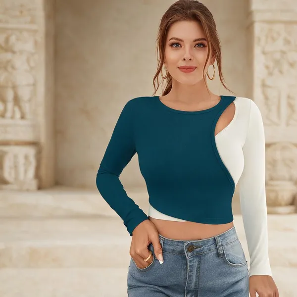Teal_Knitted_Colour_Block_Shoulder_Cutout_Crop_Top_For_Women_-_Pack_of_2