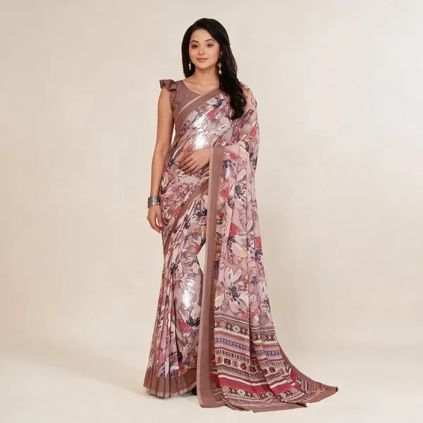 Pink_Semi_Silk_Floral_Print_Saree_For_Women