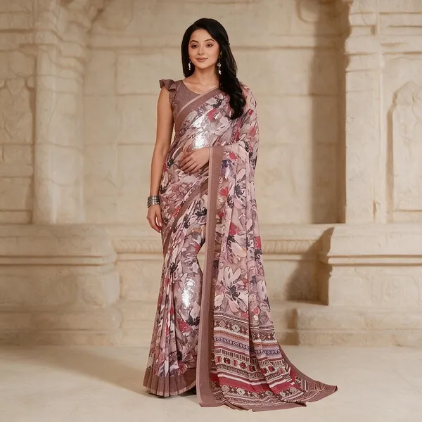 Pink_Semi_Silk_Floral_Print_Saree_For_Women