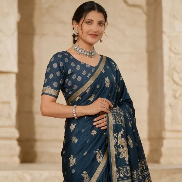 Blue_Semi_Silk_Printed_Saree_For_Women