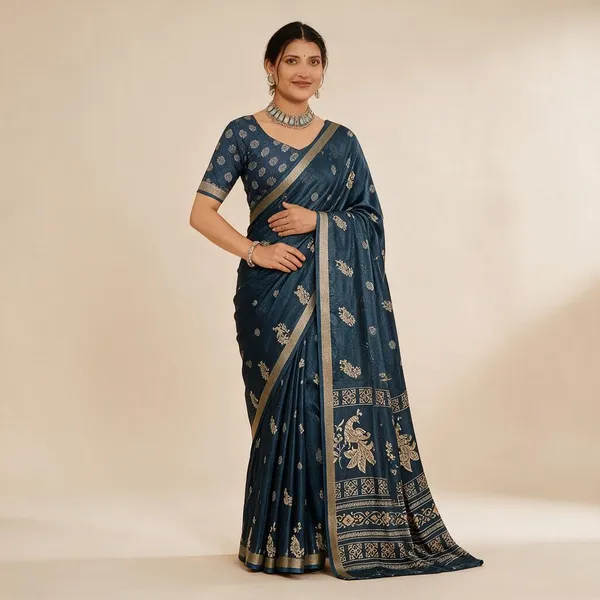 Blue_Semi_Silk_Printed_Saree_For_Women