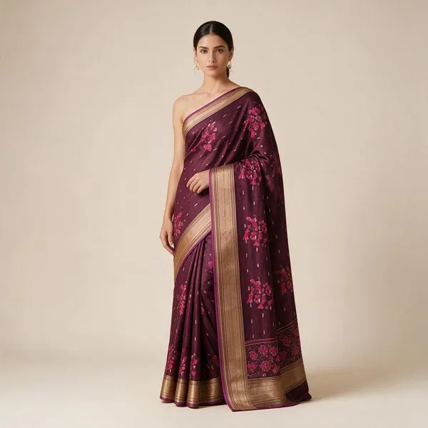 Purple_Semi_Silk_Floral_Print_Saree_For_Women