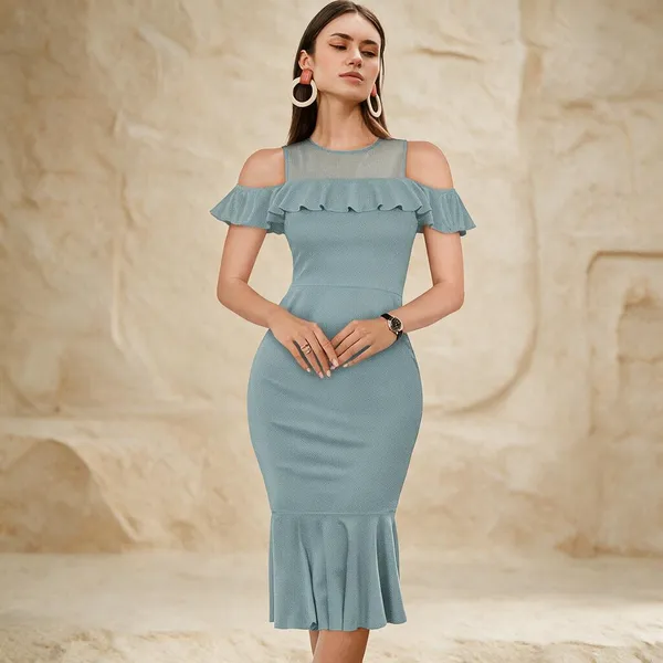 Blue_Polyester_Cold_Shoulder_Bodycon_Dress_For_Women