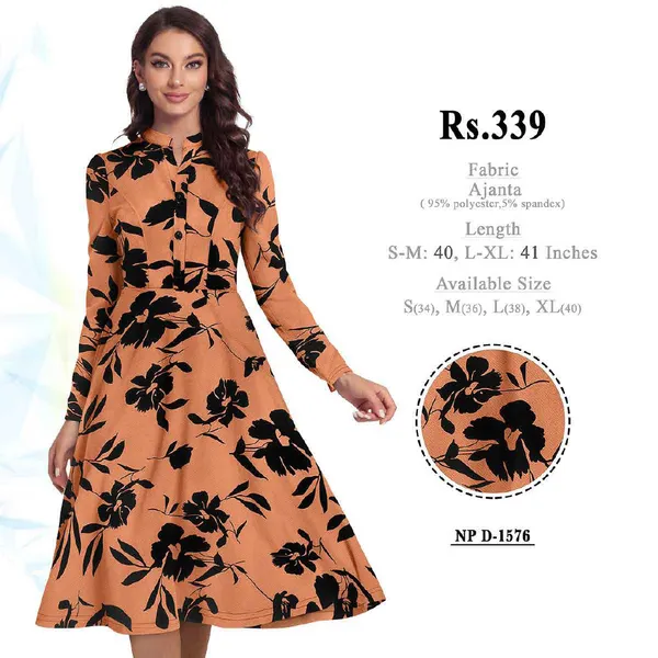 Orange_Polyester_Floral_Fit_And_Flare_Dress_for_Women