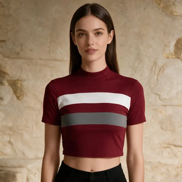 Maroon_Knitted_Short_Sleeve_Crop_Top_For_Women_-_Pack_of_2