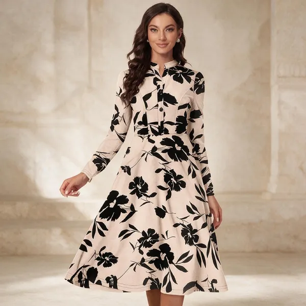 Beige_Polyester_Floral_A-Line_Dress_For_Women