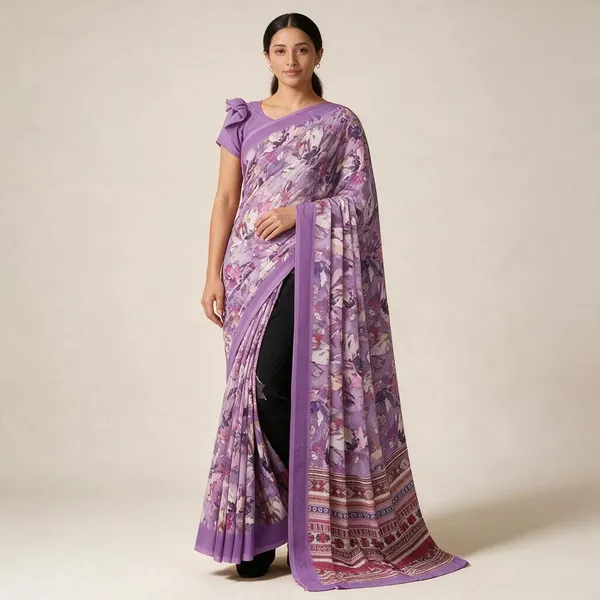 Purple_Semi_Silk_Floral_Print_Saree_For_Women