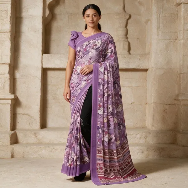 Purple_Semi_Silk_Floral_Print_Saree_For_Women