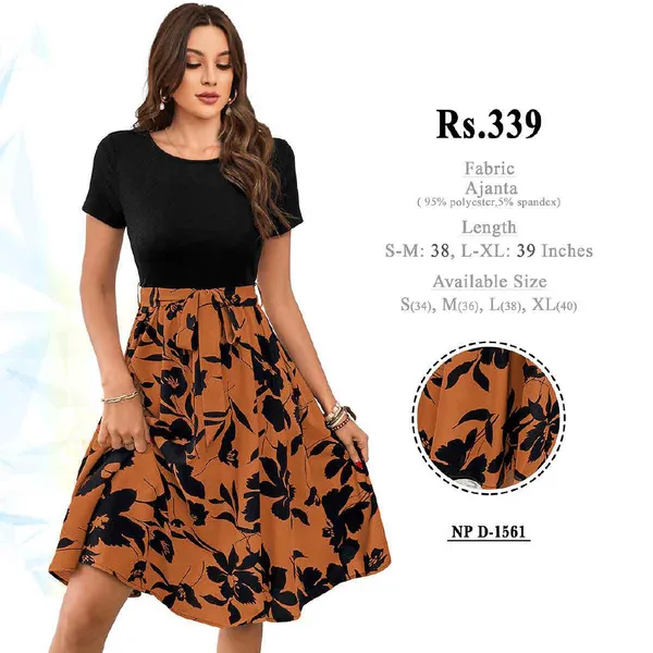 Black_Polyester_Floral_Fit_And_Flare_Dress_For_Women