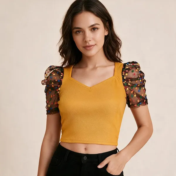 Yellow_Knitted_V-Neck_Puff_Sleeve_Crop_Top_For_Women_-_Pack_of_2