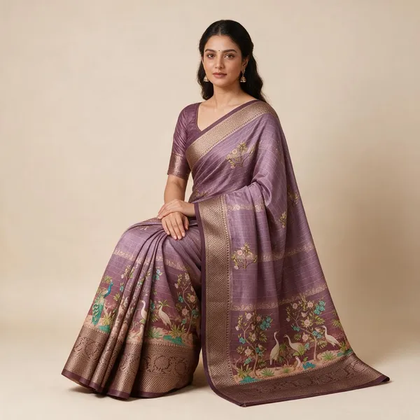 Purple_Semi_Silk_Floral_Print_Saree_For_Women