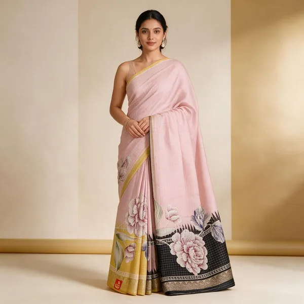 Pink_Semi_Silk_Floral_Print_Saree_For_Women