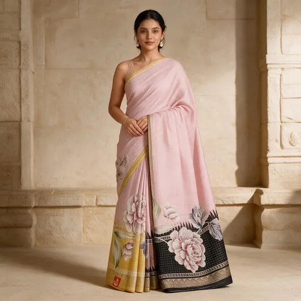 Pink_Semi_Silk_Floral_Print_Saree_For_Women
