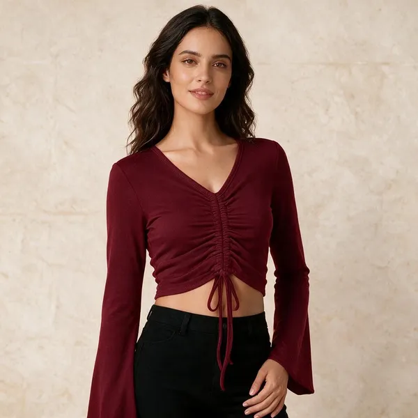 Maroon_Knitted_V-Neck_Ruched_Tie-Up_Crop_Top_For_Women_-_Pack_of_2