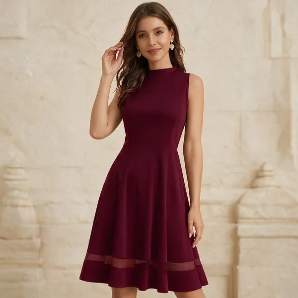 Maroon_Polyester_Sleeveless_Fit_And_Flare_Dress_For_Women