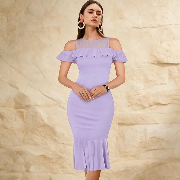 Lavender_Polyester_Cold_Shoulder_Bodycon_Mini_Dress_For_Women