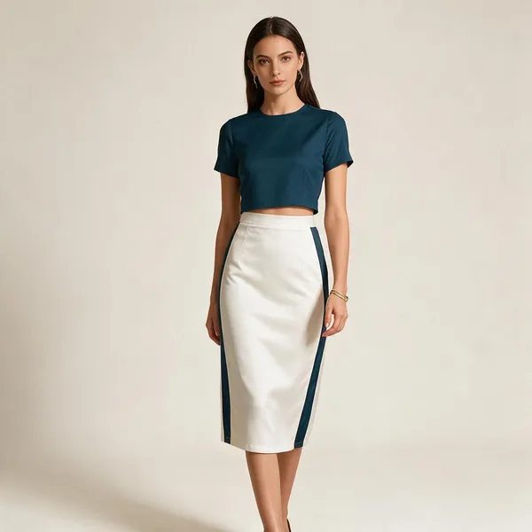 Navy_Blue_White_Polyester_Crop_Top_And_Midi_Skirt_Set_For_Women