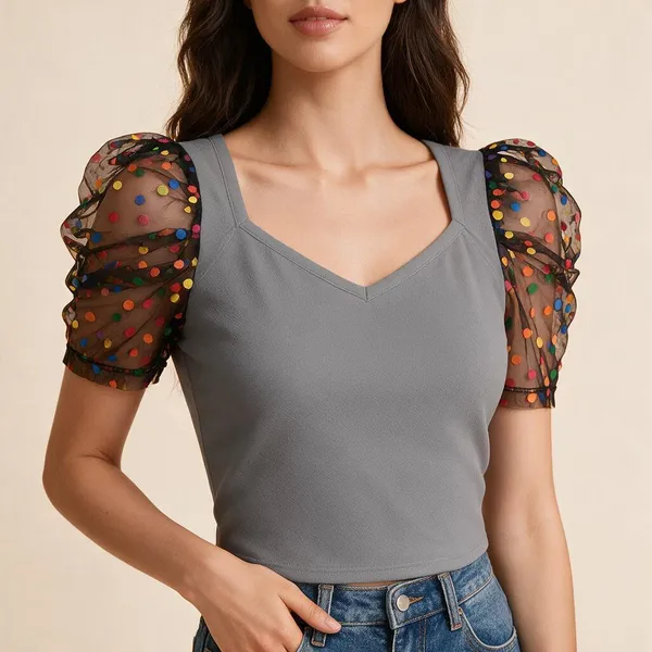 Grey_Knitted_Puff_Sleeve_V-Neck_Crop_Top_For_Women_-_Pack_of_2