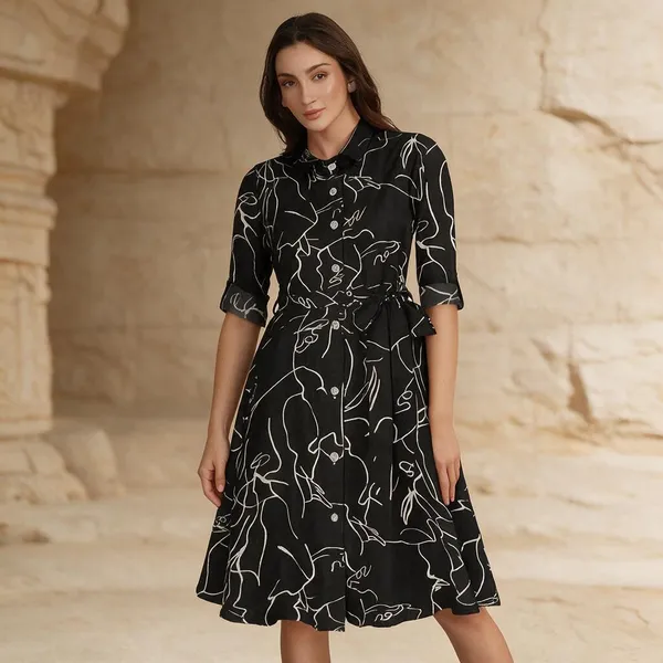 Black_Cotton_Printed_Shirt_Dress_For_Women