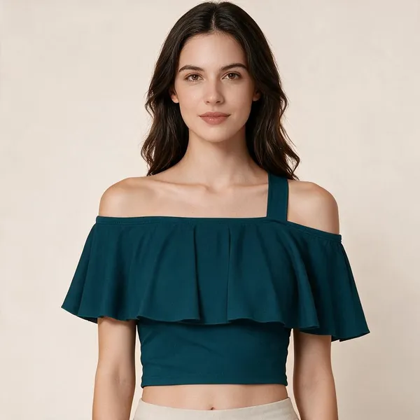Teal_Knitted_Cold_Shoulder_Ruffle_Crop_Top_For_Women_-_Pack_of_2
