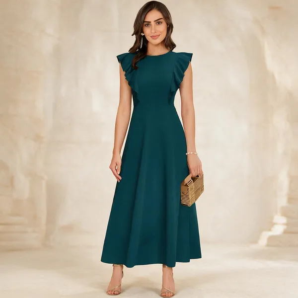 Teal_Polyester_Fit_And_Flare_Dress_For_Women