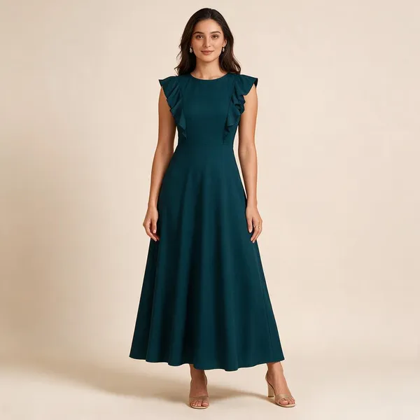 Teal_Polyester_Fit_And_Flare_Dress_For_Women