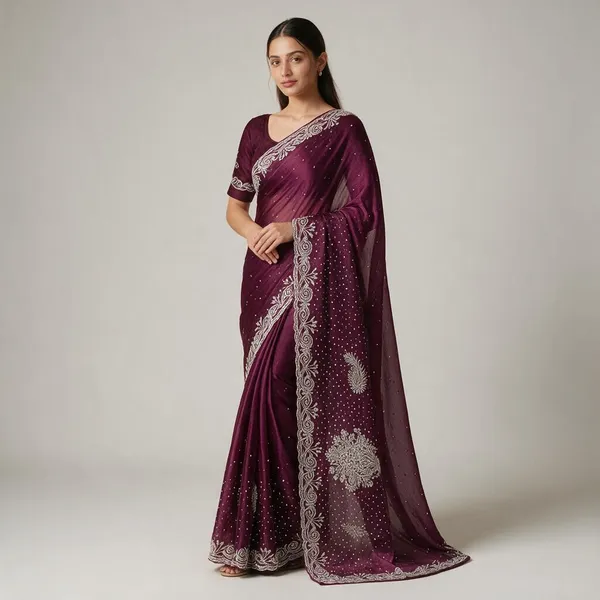Purple_Semi_Silk_Embroidered_Saree_For_Women