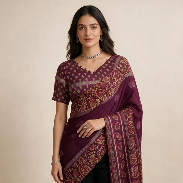 Purple_Semi_Silk_Floral_Paisley_Print_Saree_For_Women