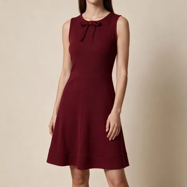 Maroon_Knitted_Sleeveless_Fit_And_Flare_Dress_For_Women