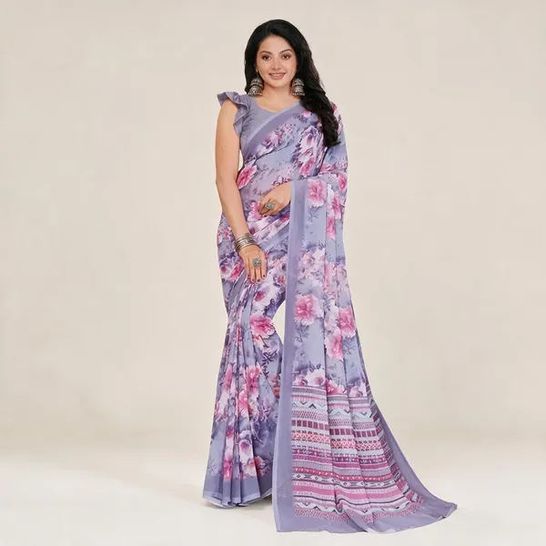 Lavender_Semi_Silk_Floral_Print_Saree_For_Women