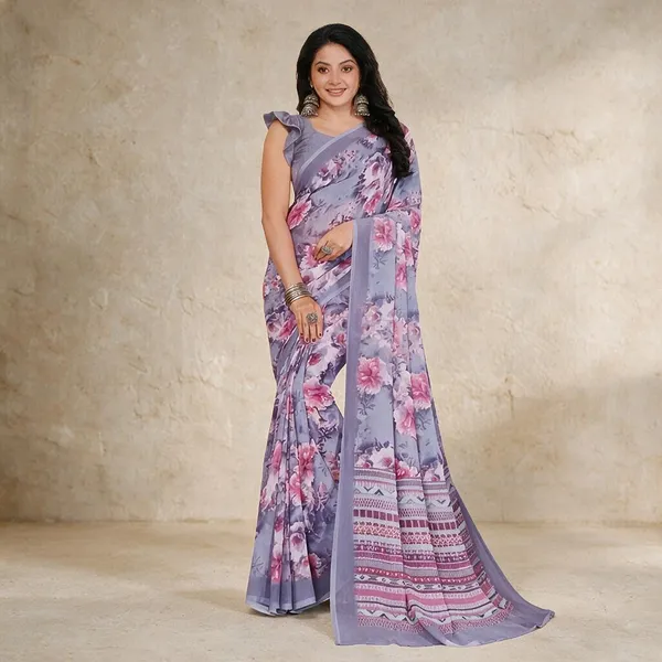 Lavender_Semi_Silk_Floral_Print_Saree_For_Women