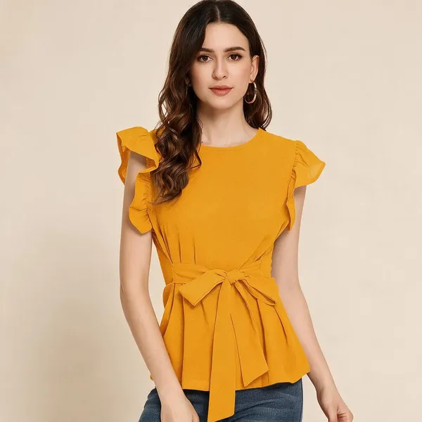 Mustard_Knitted_Ruffle_Sleeve_Peplum_Top_For_Women_-_Pack_of_2