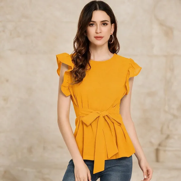 Mustard_Knitted_Ruffle_Sleeve_Peplum_Top_For_Women_-_Pack_of_2