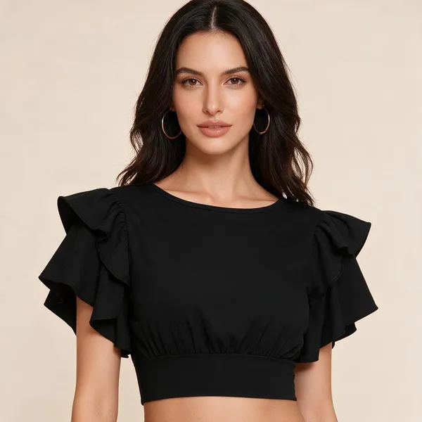 Black_Knitted_Ruffle_Sleeve_Crop_Top_For_Women_-_Pack_of_2