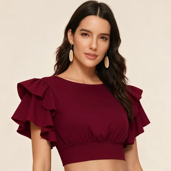 Maroon_Knitted_Ruffle_Sleeve_Crop_Top_For_Women_-_Pack_of_2