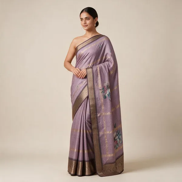 Lavender_Semi_Silk_Floral_Print_Saree_For_Women
