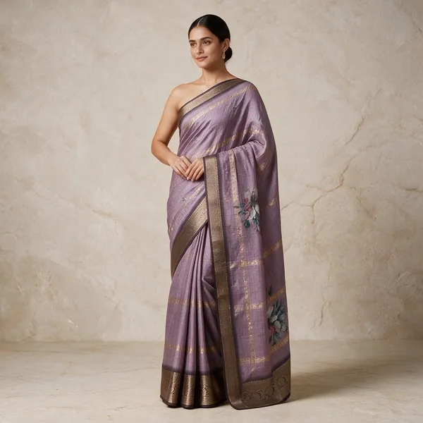 Lavender_Semi_Silk_Floral_Print_Saree_For_Women