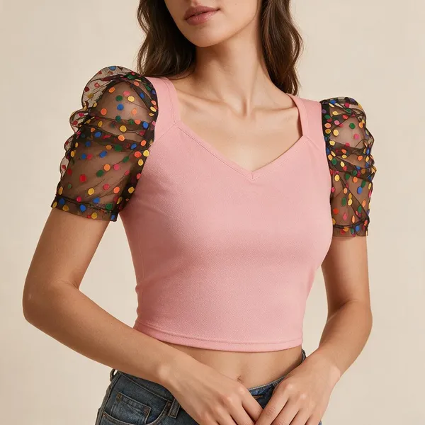 Pink_Knit_Puff_Sleeve_Crop_Top_For_Women_-_Pack_of_2