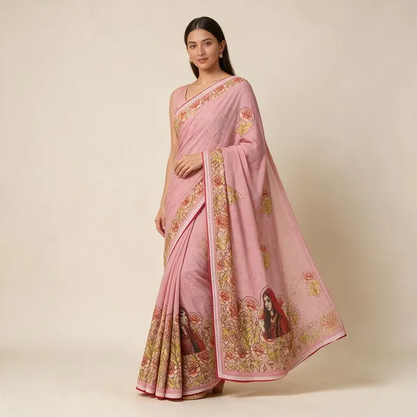Pink_Semi_Silk_Floral_Print_Saree_For_Women