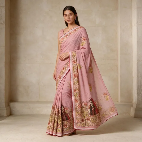 Pink_Semi_Silk_Floral_Print_Saree_For_Women