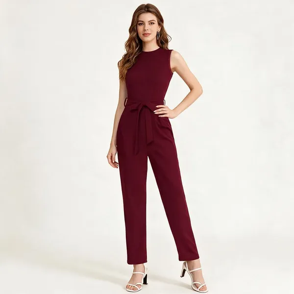 Burgundy_Polyester_Sleeveless_Slim_Fit_Jumpsuit_For_Women