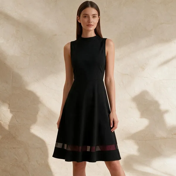 Black_Polyester_Sleeveless_Skater_Dress_For_Women