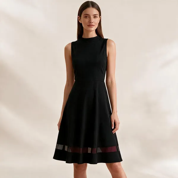 Black_Polyester_Sleeveless_Skater_Dress_For_Women